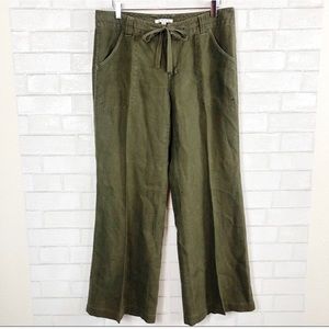 CABI Wide leg dark olive green linen pants